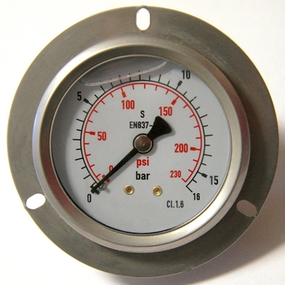 2.5 인치 16은 압력계  3 홀 플랜지 액체 충전 압력계를 충전하는 230 psi 살리콘 오일을 방해합니다